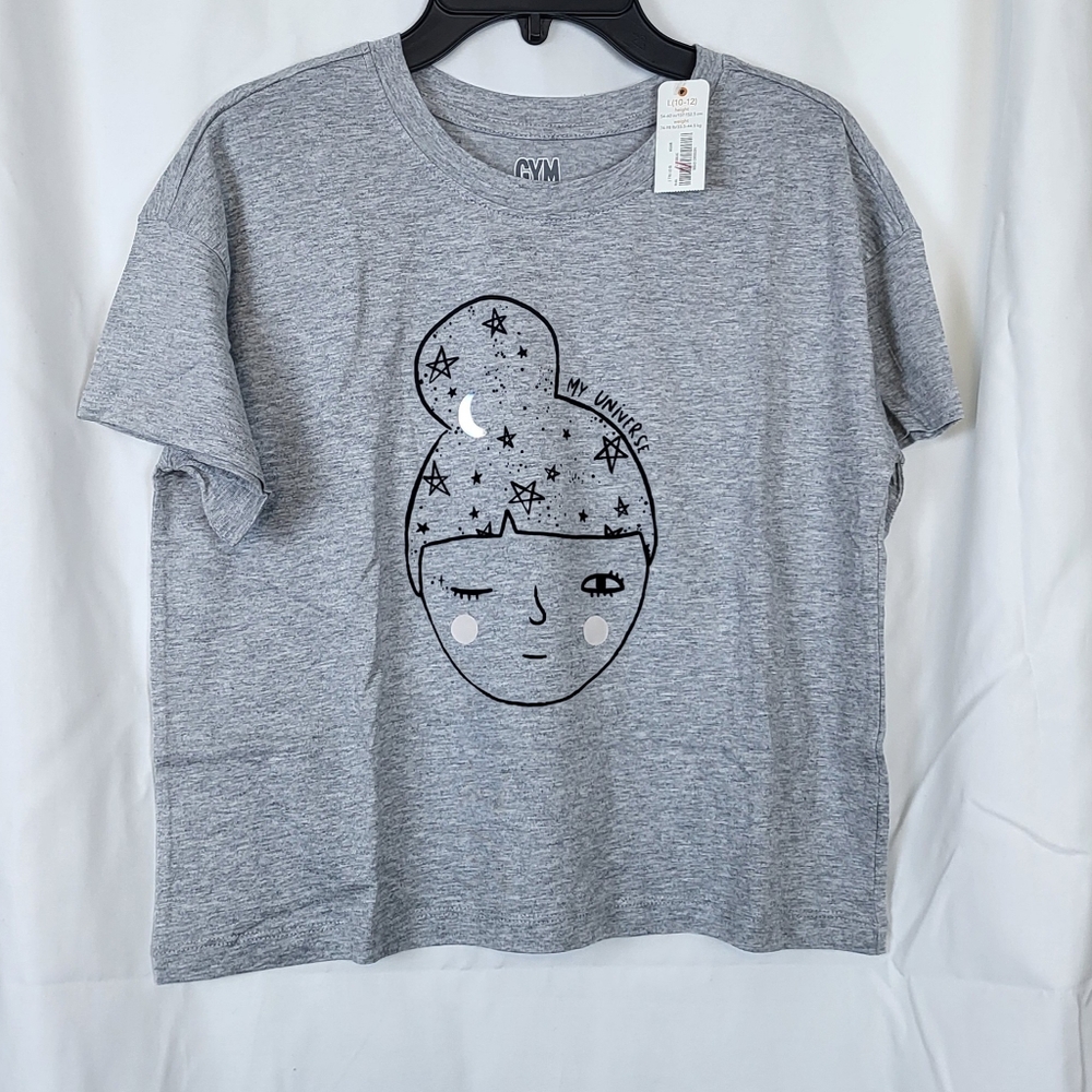 Gymboree NWT Girls Gray "My Universe" Short Sleeve Round Neck Top Size L‎ 10/12